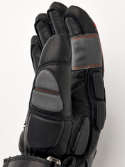 Hestra Impact Racing SR glove, black leather with orange-stitched knuckle padding