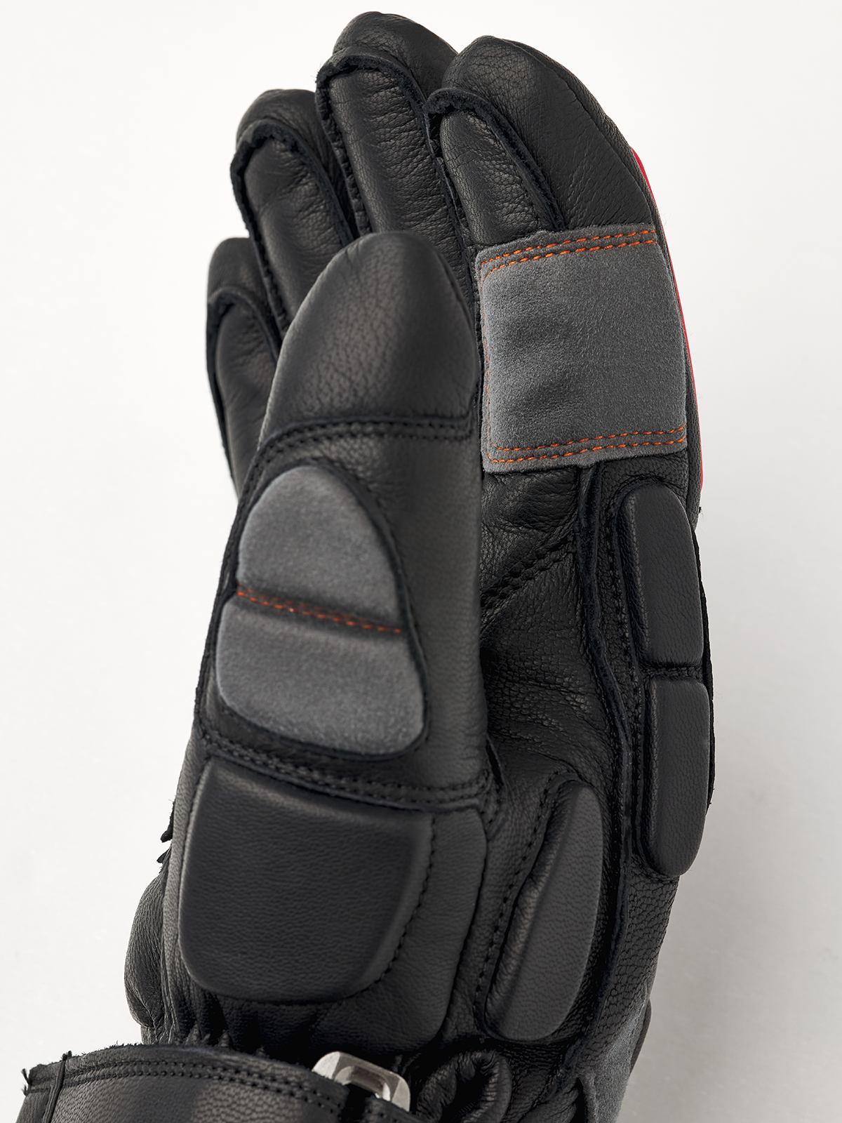 Hestra Impact Racing SR glove, black leather with orange-stitched knuckle padding