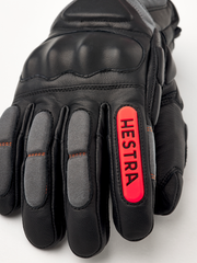 Hestra Impact Racing SR glove, black palm with red Hestra logo patch and finger padding