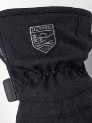 Black junior mitt with Hestra logo patch and gathered wrist cinch