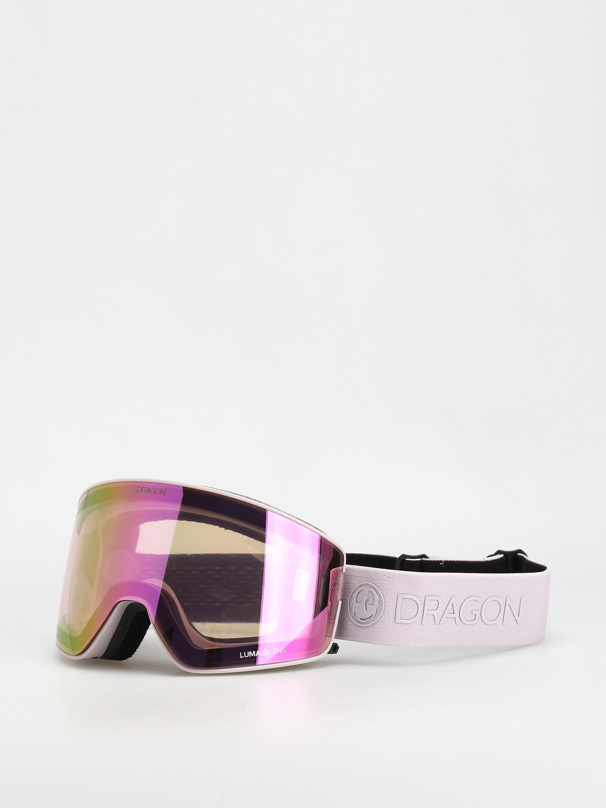 Dragon PXV2 snow goggles with pink mirrored lens and black/white strap