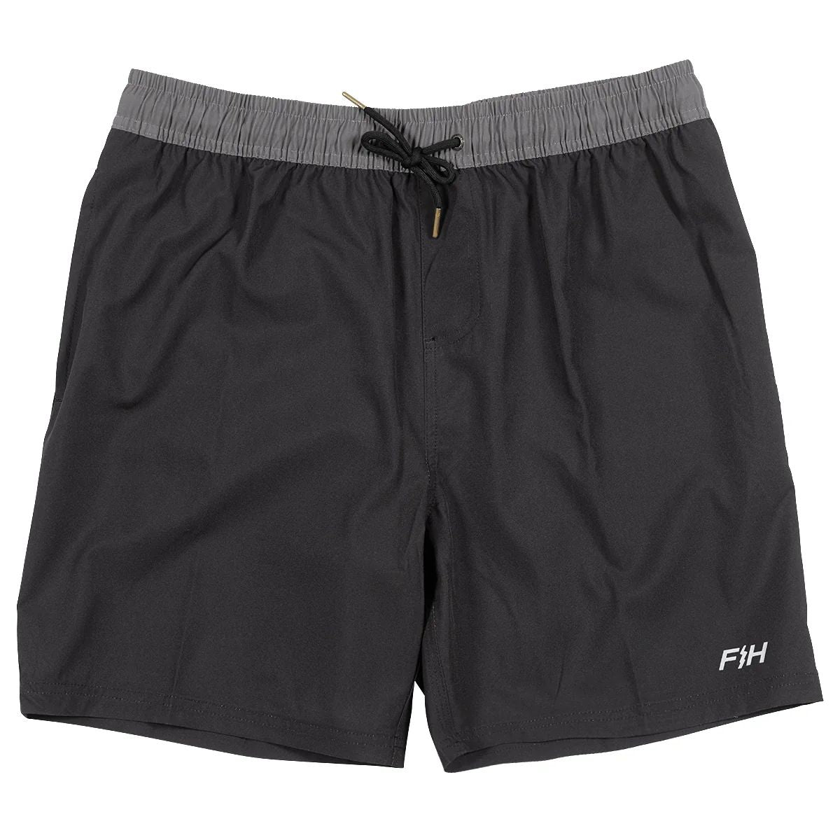 Black hybrid short with elastic waistband and drawstring, side logo