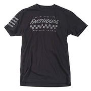 Youth boys black graphic T-shirt with Fasthouse logo and sleeve stripes