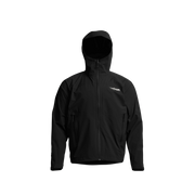 Black Dew Point hooded jacket with full front zipper and side pockets.