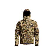 Camouflage hooded jacket with full-zip front and long sleeves