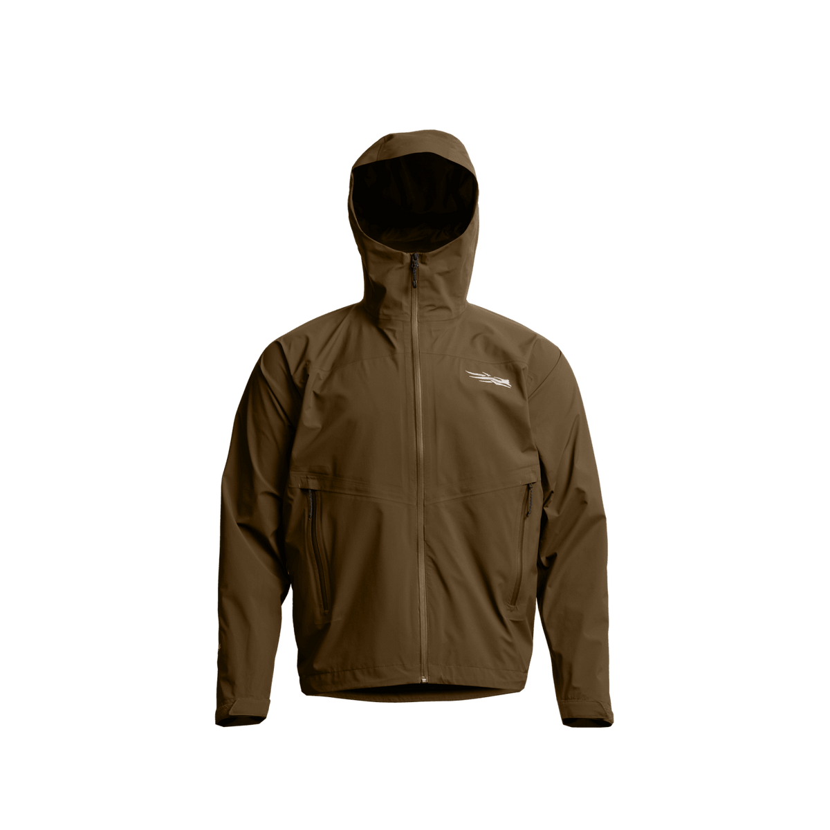 Coyote-brown waterproof-style hooded jacket with full front zipper
