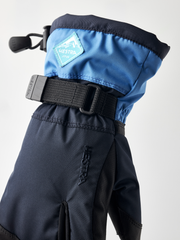 Hestra Gauntlet CZone Jr 3-finger gloves with sky blue top cuff and dark navy palm