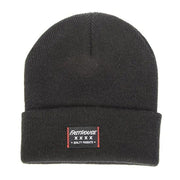 Youth black knit beanie with folded cuff and Fasthouse logo patch