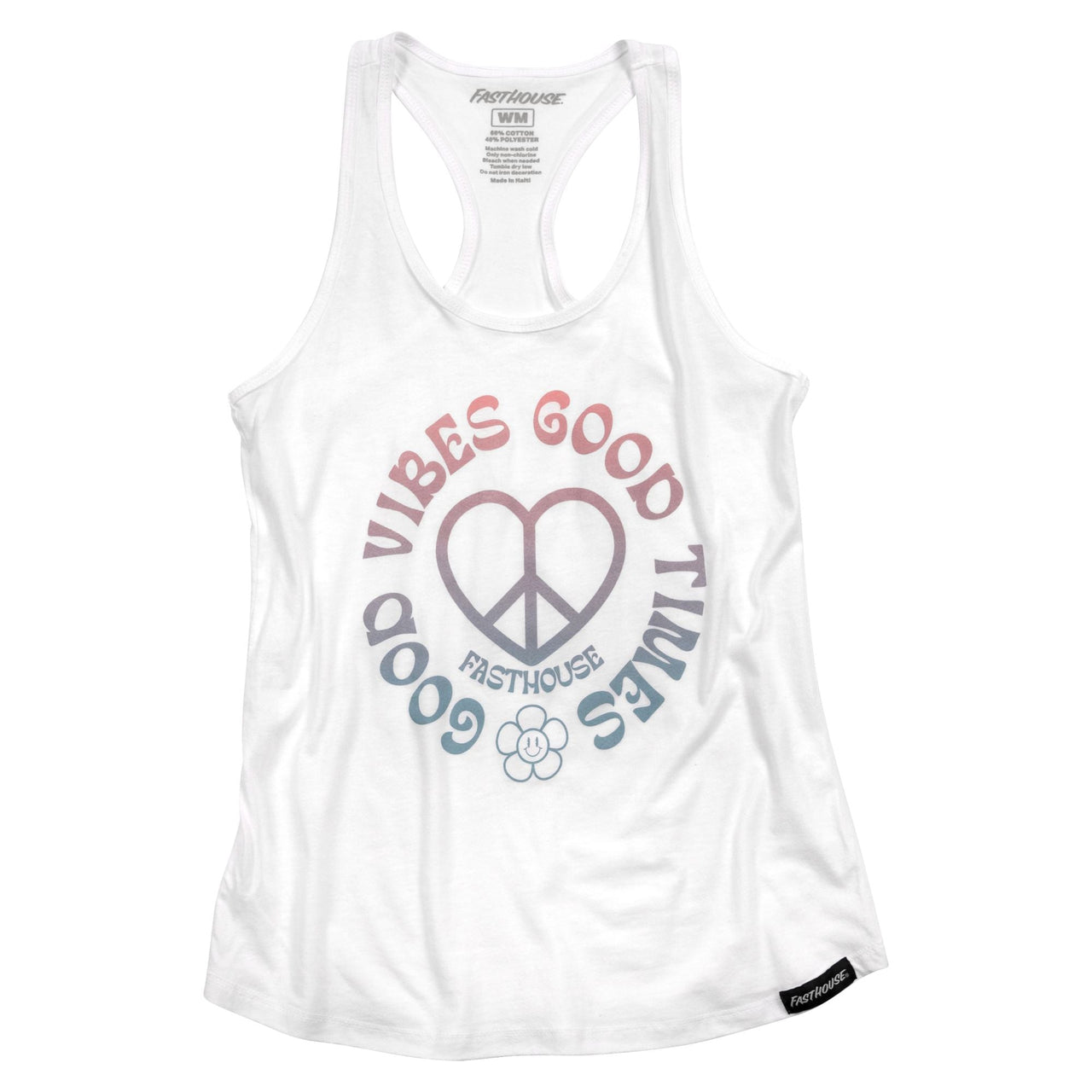 White Fasthouse women's tank top with peace-heart graphic and racerback style