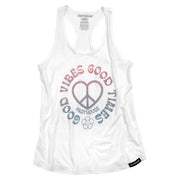 White Fasthouse women's tank top with peace-heart graphic and racerback style