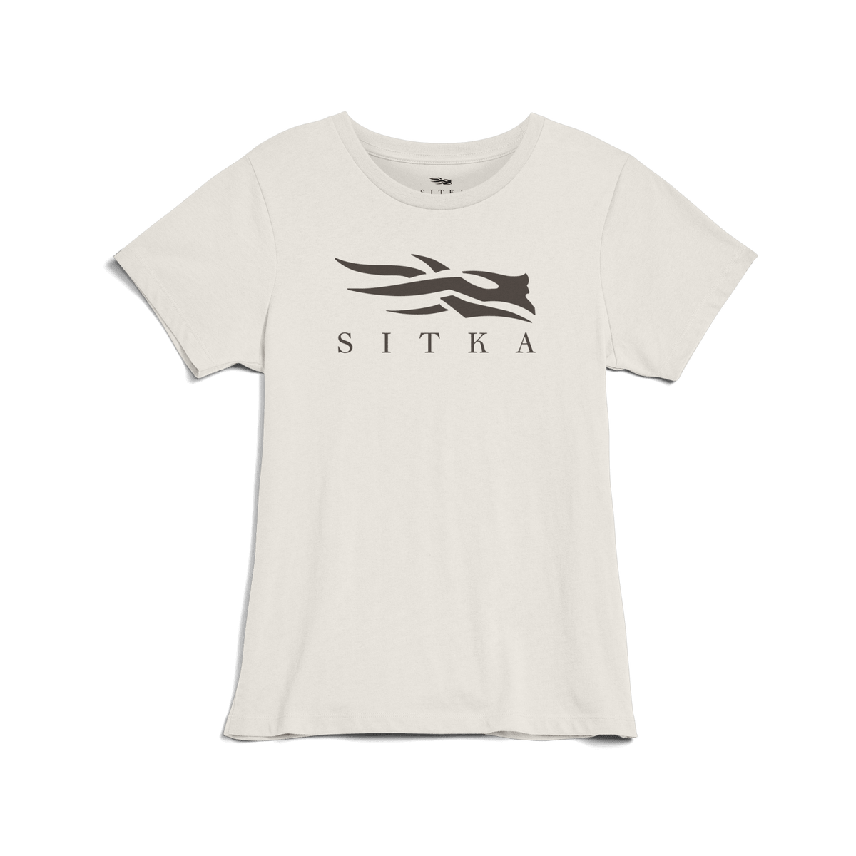 Women's icon T-shirt in light ivory, crew neck, short sleeves, front graphic logo.