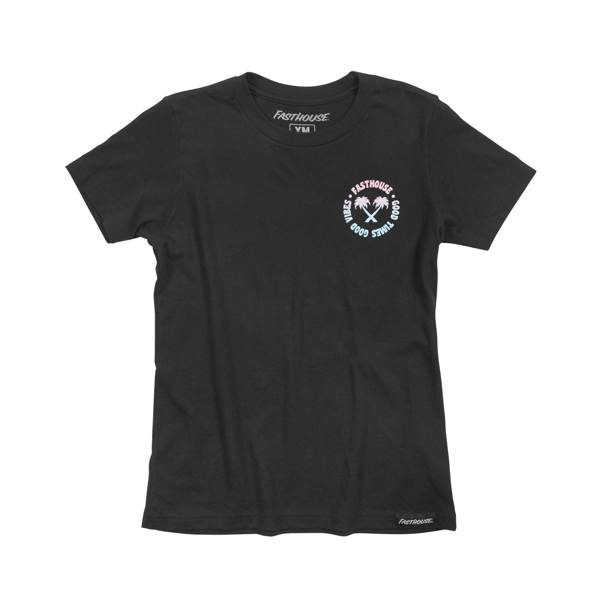 Girls' black short-sleeve tee with centered Fasthouse logo graphic.