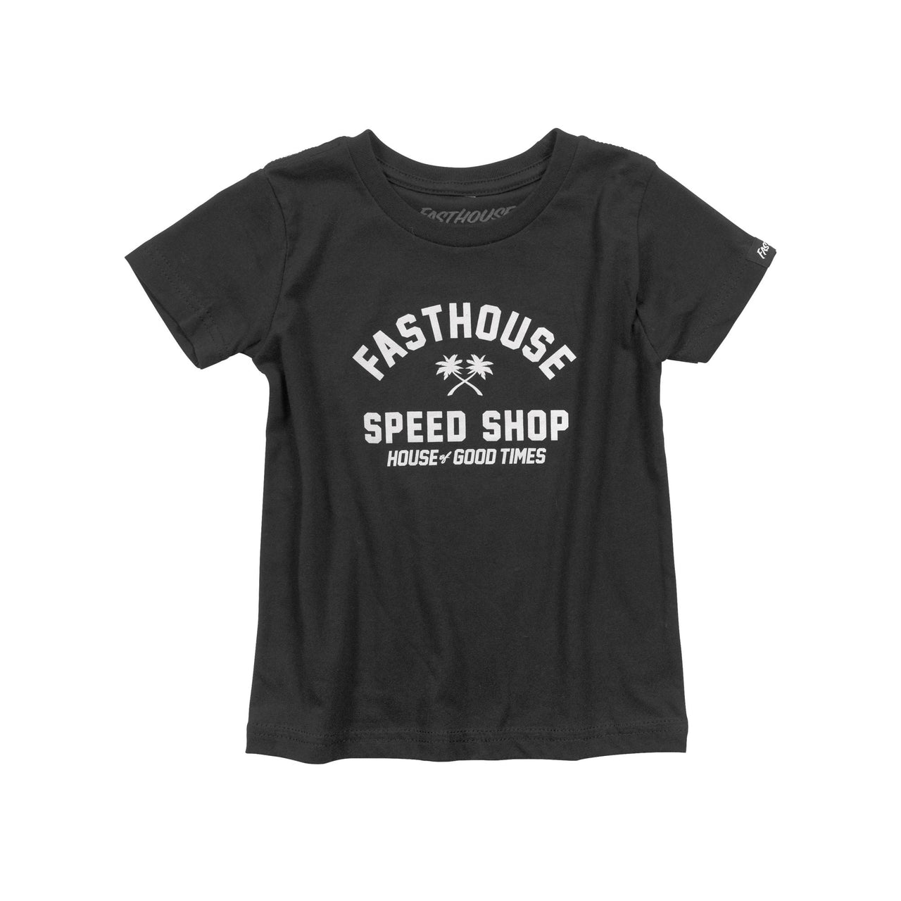 Black toddler short-sleeve T-shirt with FASTHOUSE Speed Shop graphic