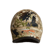Women’s camouflage beanie in tan and dark brown pixel pattern with black knit cuff