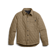 Men's quilted shirt jacket in coyote heather, front view, long sleeves and collar