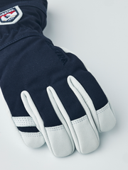 Hestra junior ski gloves in dark navy with white leather palms and wrist strap