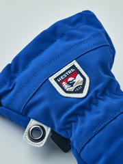 Hestra junior ski glove in royal blue with Hestra patch and stitched wrist rivet