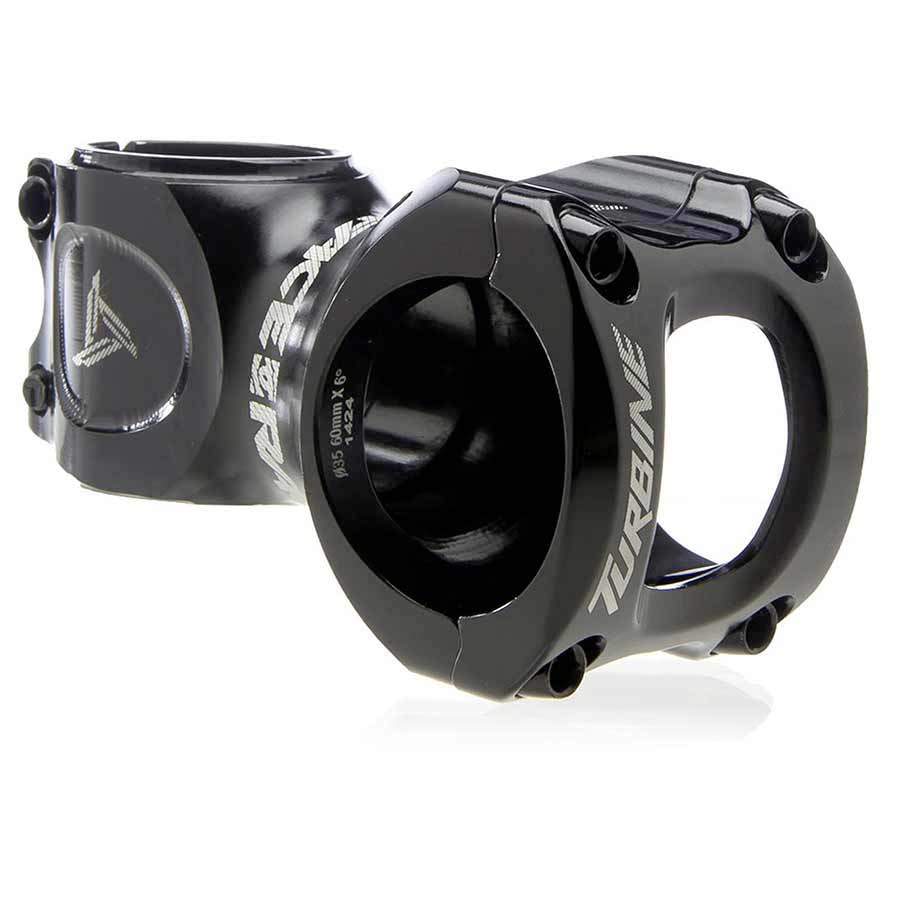 Black aluminum bicycle stem with faceplate bolts and 35mm clamp