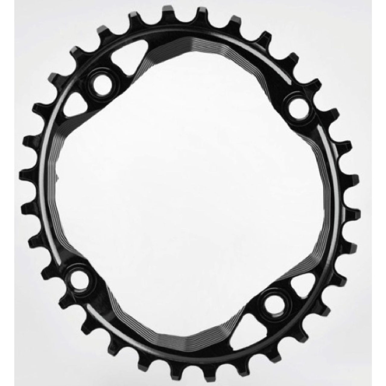 absoluteBLACK Oval 104 BCD chainring, black steel with gear teeth and round mounting holes