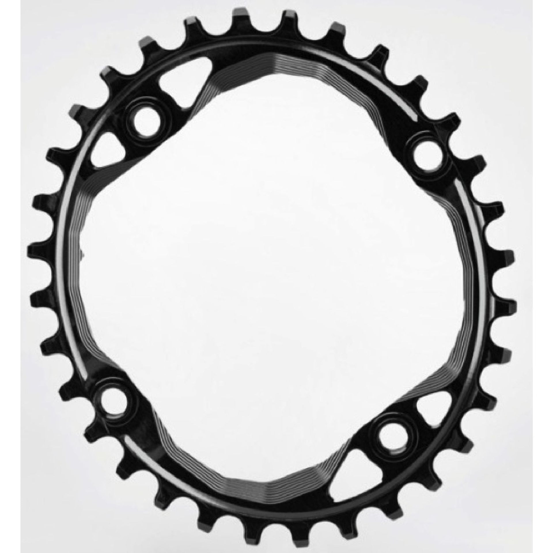 absoluteBLACK Oval 104 BCD chainring, black steel with gear teeth and round mounting holes