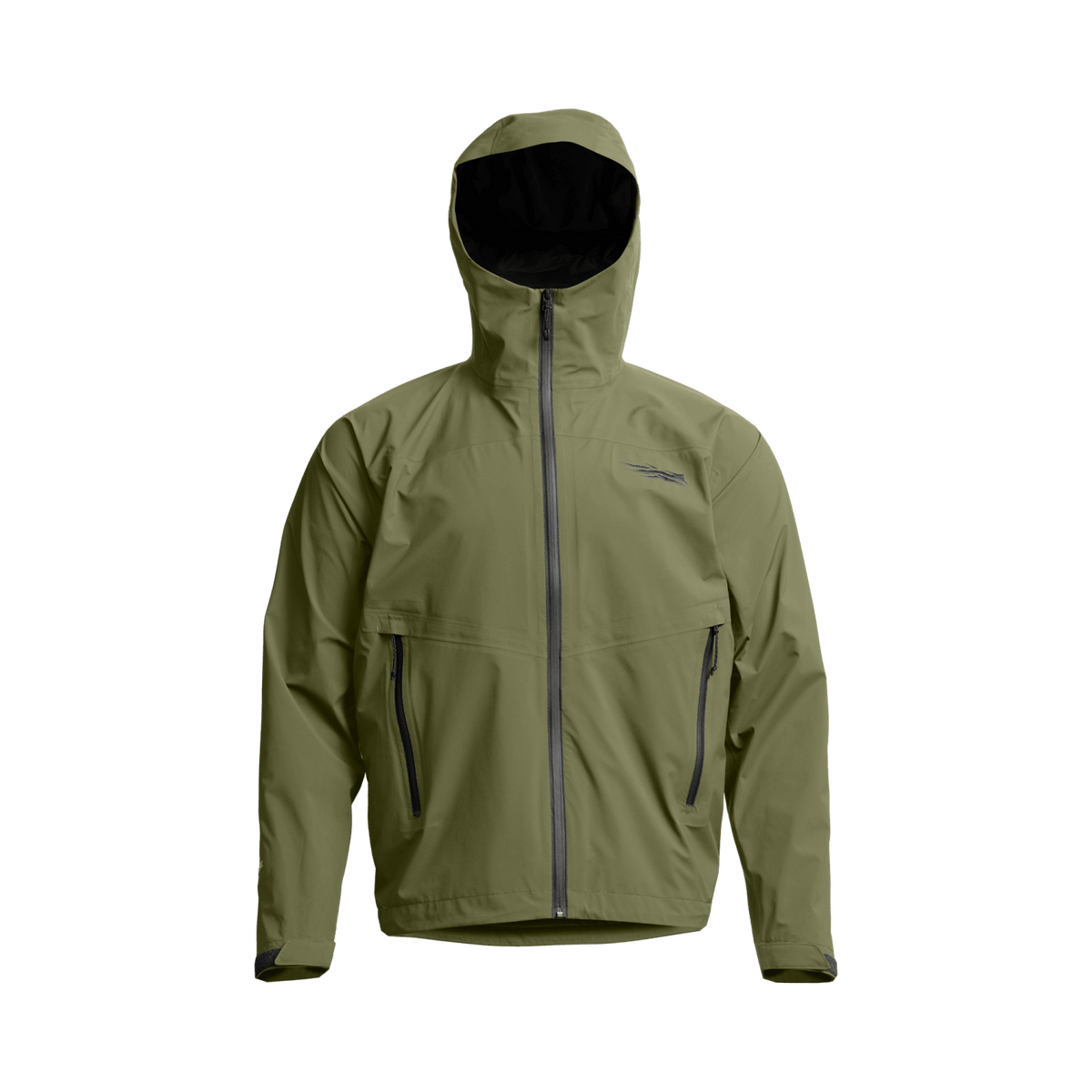 Olive green hooded full-zip jacket with chest pocket detail