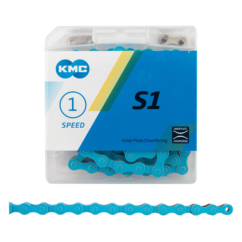 KMC S1 1-speed bike chain in baby blue, 1 1/8 links, 112 links
