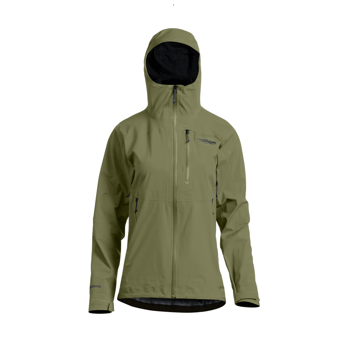 Women's Dew Point jacket, light green hooded shell with center zip and side pockets