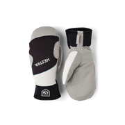 Hestra comfort tracker mittens in black with off-white accents and wrist strap
