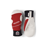 Hestra comfort tracker mittens pair: red/white and off-white with black cuff