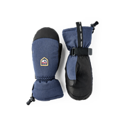 Navy and black mountain mittens set with wrist strap and HESTRA patches