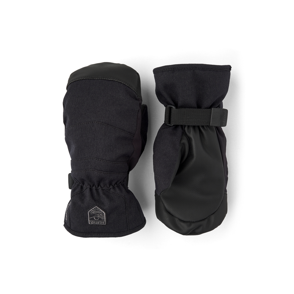 Black junior mitts pair with wrist strap and protective backhand padding