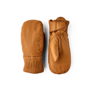 Cork tan wool mittens pair with ribbed knit cuffs and protective palm panels
