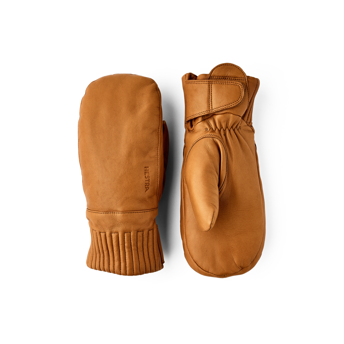 Cork tan wool mittens pair with ribbed knit cuffs and protective palm panels