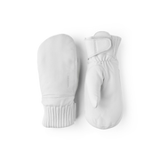 White wool mittens set, showing hand and thumb area with ribbed cuff