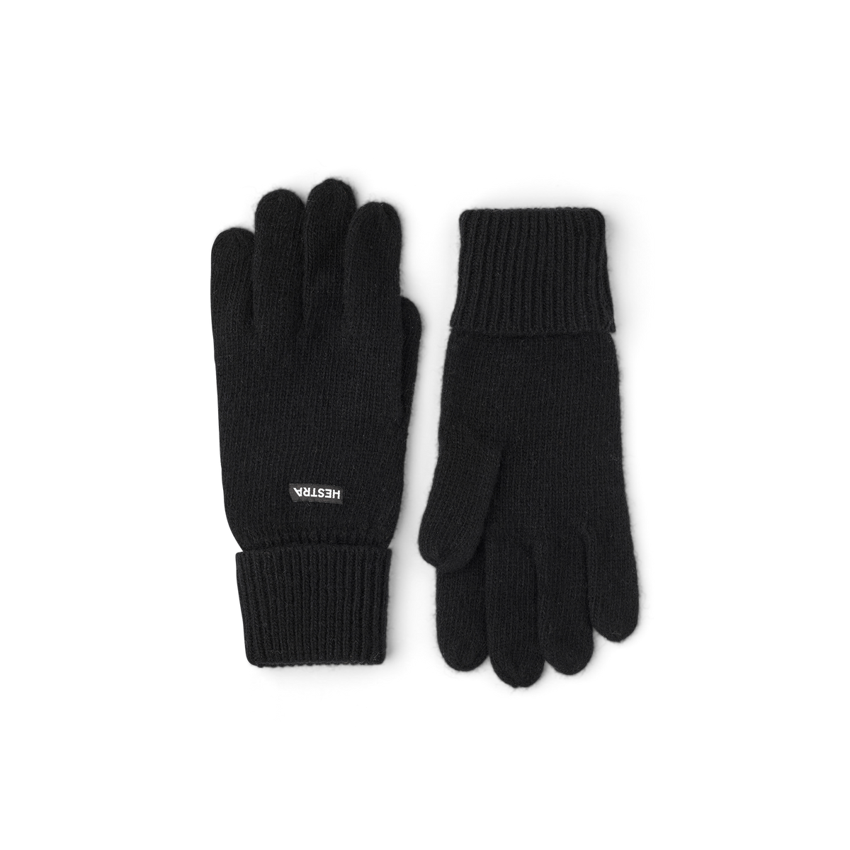 Black knit glove liners with ribbed cuffs and five-finger design