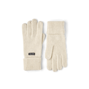 Off-white knit glove liners with ribbed cuffs and five-finger design