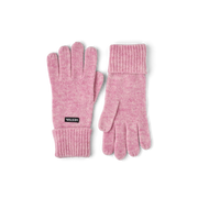 Pink knit glove liners with ribbed cuffs and five-finger design