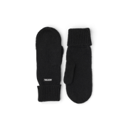 Black knit mitten liners with ribbed cuffs and HESTRA label.