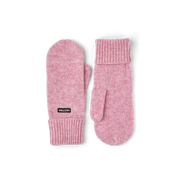 Pink knit mitten liners with ribbed cuffs.