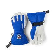 Kids ski gloves set: blue left and navy right with wrist strap and grommet