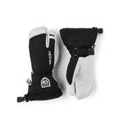 Pair of Hestra junior ski gloves in black with white palms and wrist strap closures