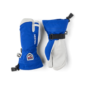 Pair of junior ski mittens in royal blue with white palms and adjustable wrist straps