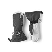 Hestra Army Leather Heli Ski 3-finger gloves in dark gray with white leather mitts