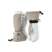 Hestra Army Leather Heli Ski 3-finger gloves in beige fabric and white leather mitts