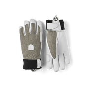 Two women’s patrol gloves: grey knit palms with black cuffs and a light glove pair