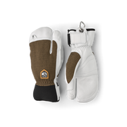 3-finger leather patrol gloves in white with beige-brown knit back panels