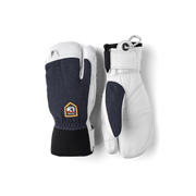 3-finger leather patrol gloves in white with dark panels and wrist pull tab