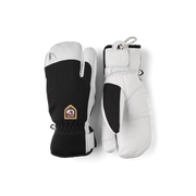 3-finger leather patrol gloves in white with black side panels and hanging loop