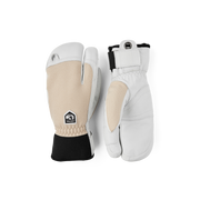Three-finger leather patrol gloves, white with beige palms and adjustable wrist strap
