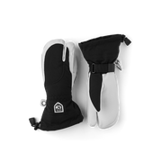Hestra women’s ski gloves in black with off-white panels, adjustable wrist strap